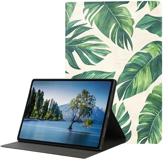 for Samsung Galaxy Tab A9 8.7 Inch 2023 (SM-X110/X115/X117) Tablet Case,Premium Leather Folio Stand Auto Wake/Sleep,Multiple Viewing Stand,Tropical Palm Tree Leaf