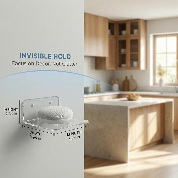 NIIIYTYB Acrylic Camera Shelf for Wall Mount Small No Drill Stand for Security Video Devices Baby Monitor and Speaker Clear Indoor Shelves Easy to Install for Home or Office Use