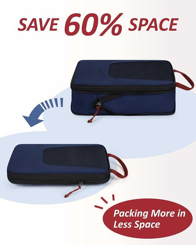 Bagsmart Compression Packing Cubes, Travel Bag Cruise Ship Essentials | Lightweight, Compressible Suitcase Organizer Set fit Standard Carry-On & Checked Luggage, 6 Set, 14 Set Washable Packing Bags