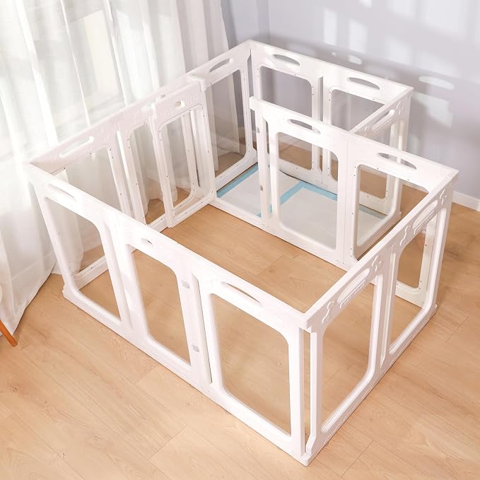Clear Acrylic Indoor Dog Playpen, 30" H, 2 Panels, White | Open View, Modern Home Fit, No Climbing Bars, Tool-Free Setup, For Puppies & Small Dogs