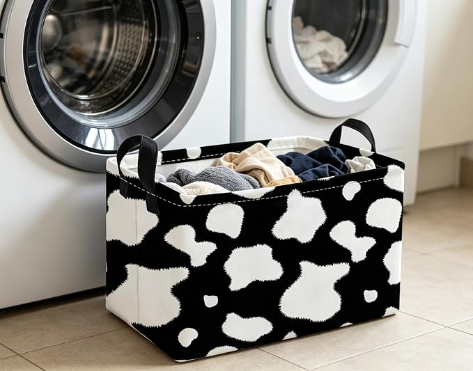 Essme Rectangular Cow Basket,Kids Storage Bins Organizer with Handles for Farm Room Decor, Gift Basket,Shelf Basket.(Cow)