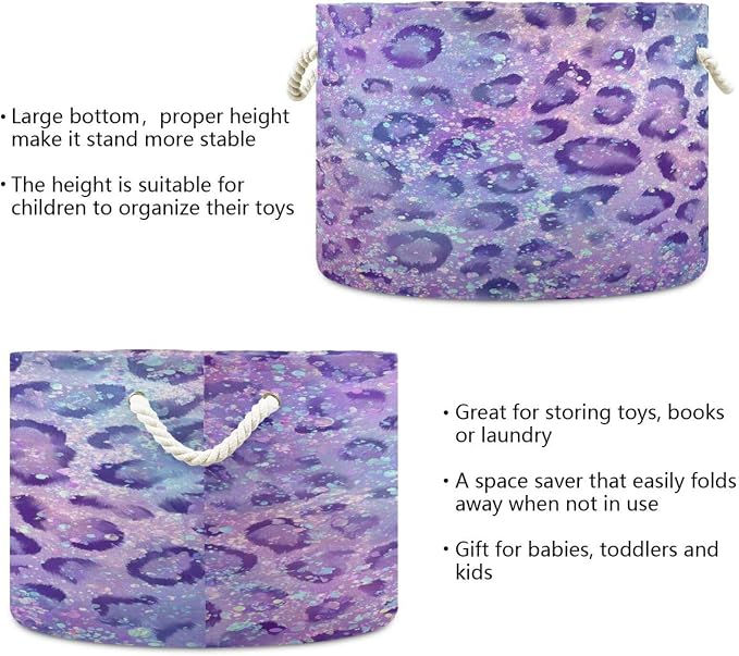 DOMIKING Large Storage Basket for Toys Glitter Leopard Purple Storage Bin Box Kids Laundry Hamper for Nursery Laundry Hamper Books Home Decor