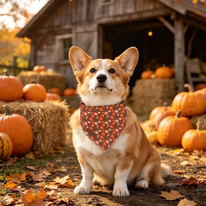 Fall Pumpkin Dog Bandana, Halloween Autumn Leaves Triangle Bid Scarf with Pumpkin Pattern, Cotton Pet Kerchief for Girl Boy Dogs or Cats, Cute Puppy Bandana Fancy for Dogs