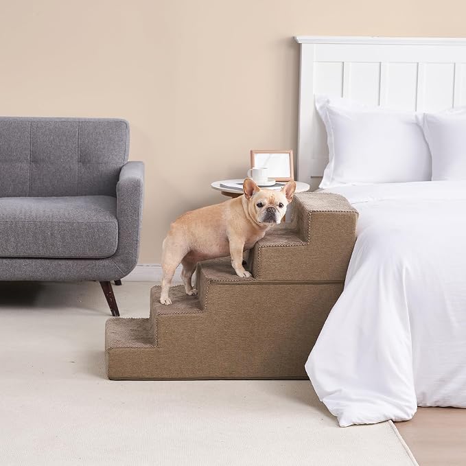 EHEYCIGA Dog Stairs for High Bed 25" H, Extra Wide Dog 5-Step, Camel | Pet Steps for Small Dogs and Cats for Bed, Non-Slip Balanced Pet Ramp Indoor