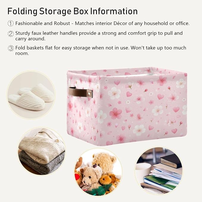 Kigai Storage Basket, Fabric Collapsible Closet Organizer Bin | Flower Heart Waterproof Foldable Canvas Basket with Handles for Shelves, Nursery, Closet, Bedroom & Bathroom