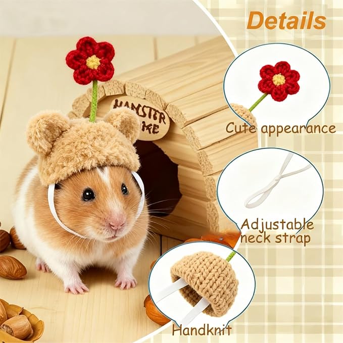 7 Pcs Hamster Hats Mini Party Hats for Small Animals, Cute Hand Knitted Tiny Hats for Snakes Lizards Bearded Dragon Guinea Pig Bunny Reptile Hamster Pets Clothes Holiday Party Costume Accessories