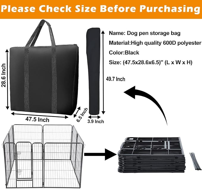 LWFCOEE 45 Inch Waterproof Heavy Duty Dog Fence Travel Bag, Fits 8 Panels Dog Pen and 9 Stakes, 47.5"x28.6"x6.5"