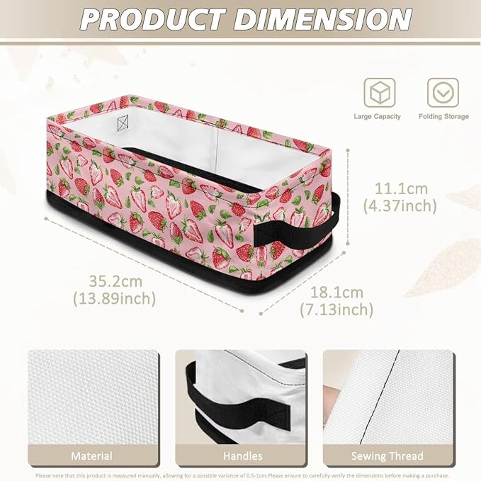 Strawberry Toilet Paper Basket with Handle, Decorative Toilet Tank Topper Basket with Handle for Countertop Shelves, Bathroom Bedroom Living Room Decor