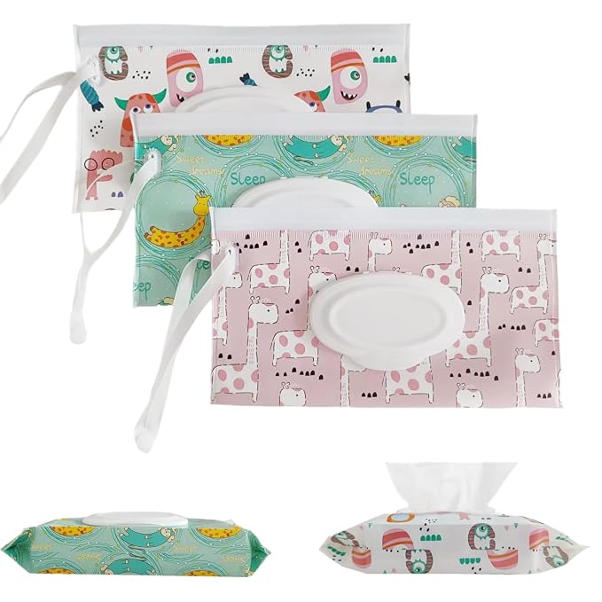 3Pack Baby Wipes Dispenser,Portable Refillable Travel Wet Wipe Pouch,Wipe Container for Bathroom,Car,Travel,Outdoor Camping Sports,Pet Nursery Care,Gifts for Baby Showers of New Parents