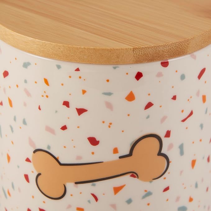 Bone Dry Ceramic Pet Treat Canister, Dishwasher Safe, 4x6.5 Terrazzo