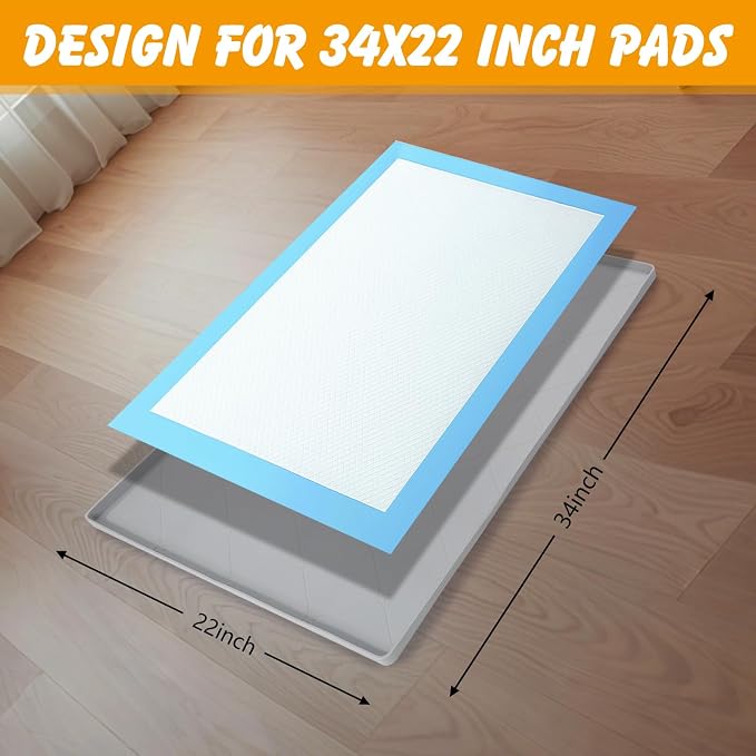 Silicone Dog Pee Pad Holder for 34 x 22 in Pads, Leakproof, Non-Slip | Raised edges, waterproof silicone, easy to clean, portable roll-up design, fits disposable and reusable pads