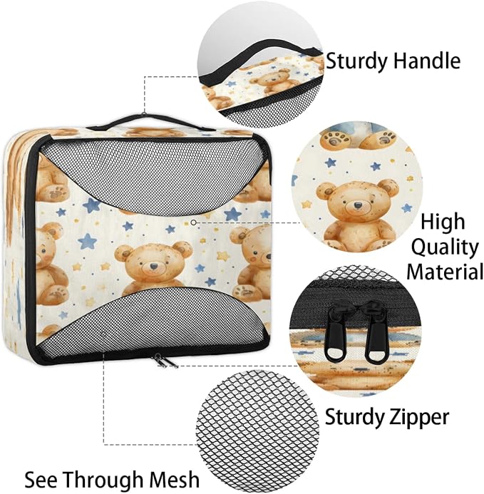 4 Set Packing Cubes for Travel, Teddy Bear Packing Cubes for Women, Travel Luggage Packing Organizers, Packing Cube Set, Bear Funny Animal