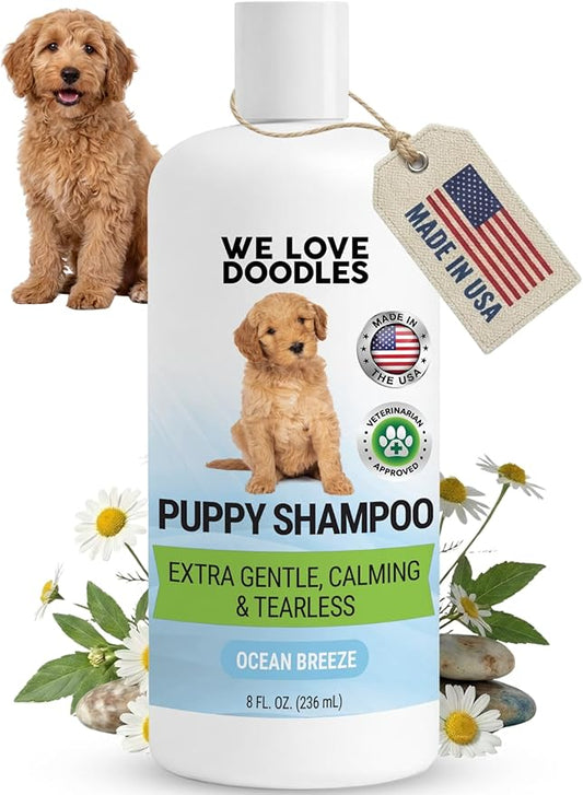 Puppy Shampoo & Conditioner | Made in USA | Tear Free | Best Shampoo for Puppies | Sensitive & Itchy Skin Wash | Oatmeal Bathing | Tearless, Ocean Breeze, 8oz [We Love Doodles]