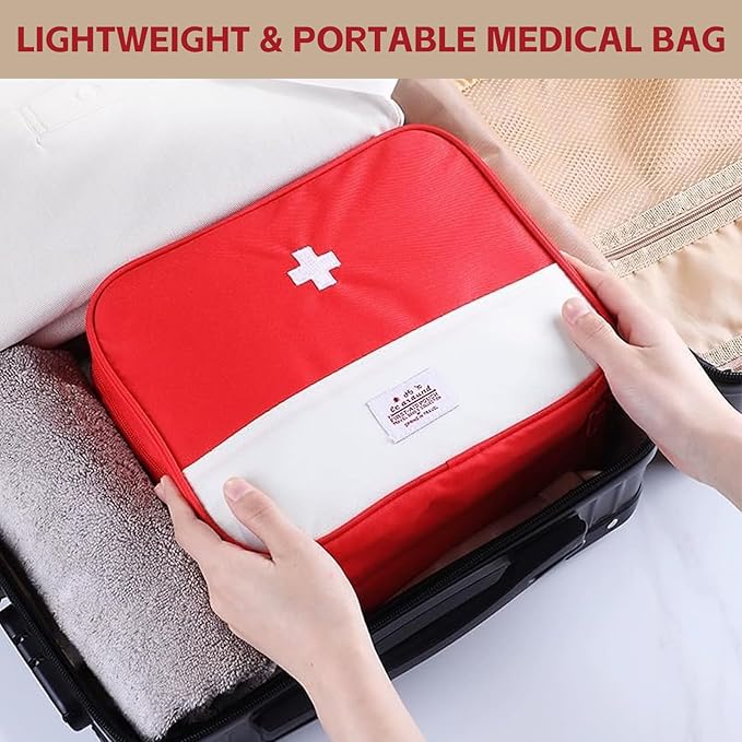 Red First Aid Bag, Medical Bag Empty, Portable Medicine Bag Organizer for Home Outdoor Camping Hiking Travel (Red)