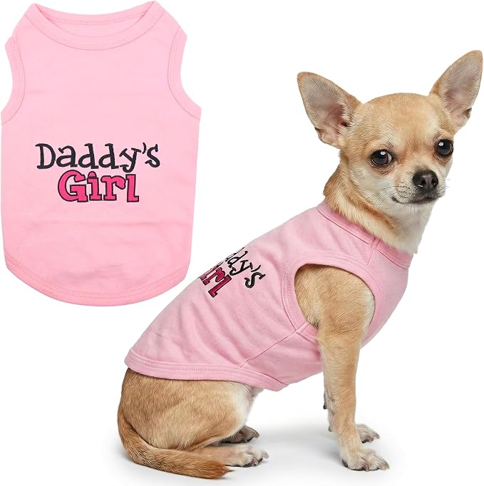Parisian Pet Dog Shirt – 100% Cotton Shirts for Small Dogs – Pink Sleeveless Puppy Clothes – Lightweight and Breathable Dog Apparel – Girl Dogs Clothes - Stretchy Daddy’s Girl Pet Shirt