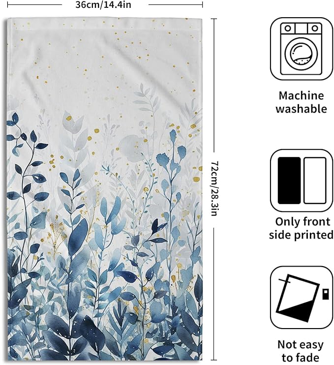 Giwawa Blue Leaves Hand Towels Botanical Leaf Decorative Fingertip Face Towels Set of 2 Soft Absorbent Dish Towels for Hotel Kitchen Bathroom