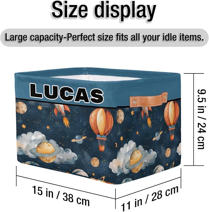Custom Rectangular Baby Storage Basket, Kids Toys Bin, Books Shelf Basket, Clothes Towel Storage Bin for Nursery, Gift Basket, Pet Basket, Hot Air Balloon Cloud Planet Cartoon