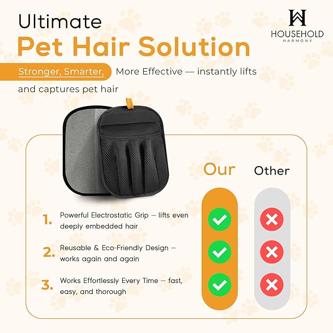 Pet Hair Remover Glove for Dogs & Cats, Reusable Electrostatic Pet Hair Glove for Couch, Carpet, Sofa, Car Seat, Bedding and Clothing, Strong Static Fur Pickup Multi Surface Lint and Fur Cleaning Tool