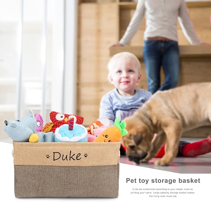 Personalized Dog Toy Storage Basket Bin Collapsible Customized Pet's Name Storage Box Organizer for Dog Toys、Dog Clothing、Dog Apparel & Accessories(Coffee-L)