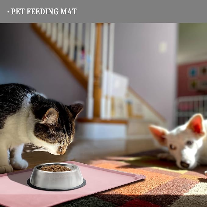Reopet Waterproof Pet Feeding Mat, Non-Slip Silicone Placemats for Dog Cat Food and Water Bowl, High Raised Edges to Prevent Spills and Protect Floors