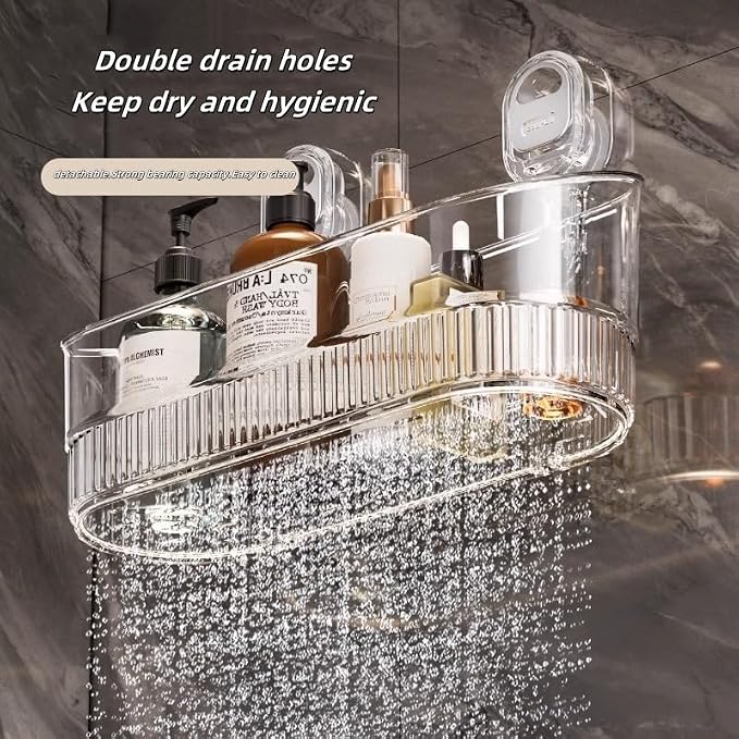 No-Drill Bathroom Suction Storage Box,Large Capacity & Strong Load-Bearing,Removable Shower Basket,Glacier Pattern Suction Cup Shower Caddy Hanging Shower Shelf Organizer (gray 1pcs)