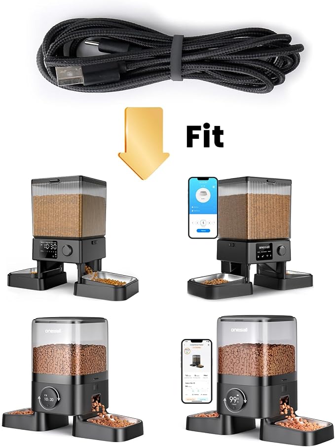 oneisall Type-C Cable for oneisall 5L Automatic Cat Feeder for 2 Cats, and Automatic Cat Feeder with 5G WiFi