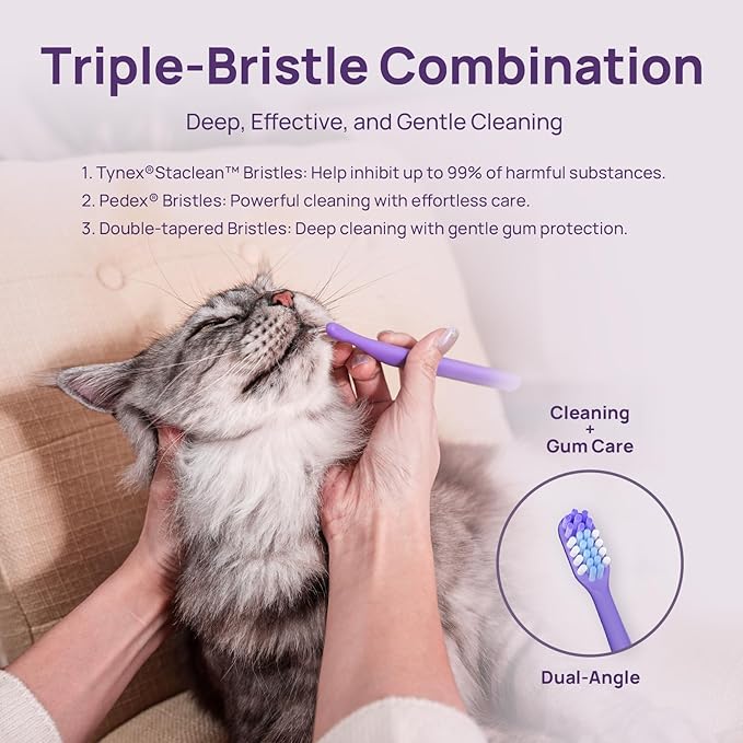 HICC PET Toothbrush for Cats & Small Dogs, Vet-Recommended Ergonomic Pet Toothbrush for Easy Teeth Cleaning, Gentle on Gums, Cat & Dog Dental Care, Improves Oral Hygiene. Toothpaste Not Included