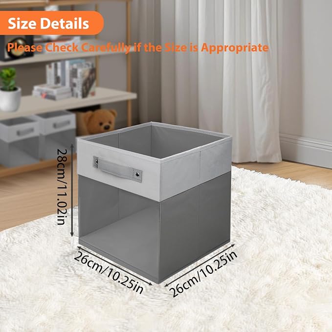 3-Pack Foldable Storage Cubes with Clear Window,Heavy Duty Fabric Storage Bins for Closet,Nursery,Office,Dorm & Home Organization,Space-Saving Box Organizer Basket for Books,Clothes,Toy (Gray & White)