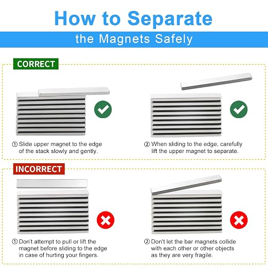 10 Pack 40x10x3 mm Rare Earth Neodymium Magnets | Powerful Small Strong Metal Rectangular Bar Magnetic Strip Magnet for Fridge Garage Kitchen Science Craft Office, Silver