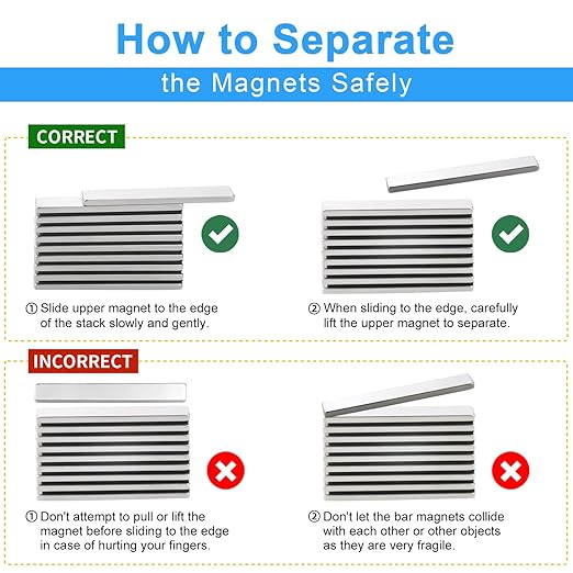 100 Pack 20x5x2 mm Rare Earth Neodymium Magnets | Powerful Small Strong Metal Rectangular Bar Magnetic Strip Magnet for Fridge Garage Kitchen Science Craft Office, Silver