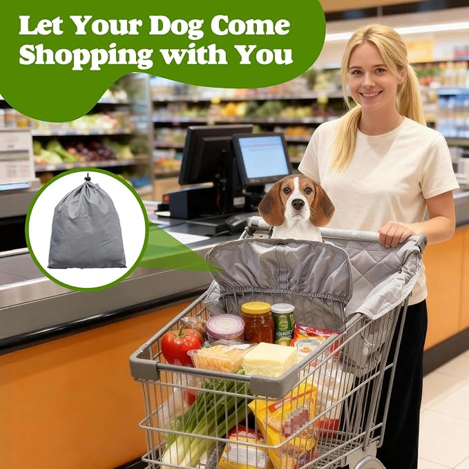 Wibeelee Portable Dogs Shopping Cart Cover Quilting Grocery Cart Cover with Carry Bag for Pets, Secured with Hook and Loop, Comfortable and Easy to Clean