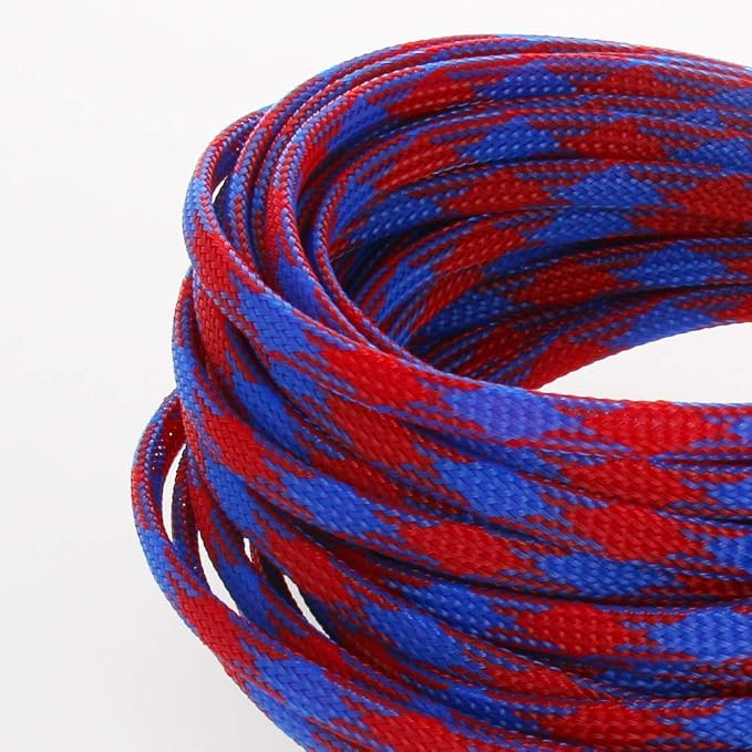 Heyiarbeit 10m/32.8ft PET Expandable Braid Cable Sleeving Flexible Wire Mesh Sleeve Blue Red 6mm