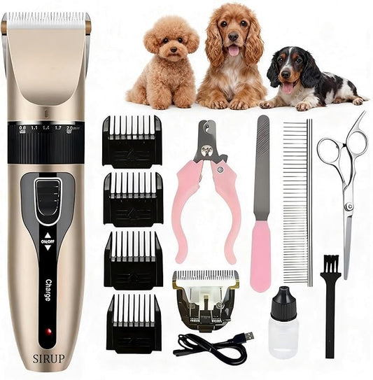 SIRUP Rechargeable Dog Grooming Kit-Dog Clipper Kit, Pet Shaver Cordless Electric Quiet Hair Clipper Set for Dogs Cats Pets, 12 piece Set