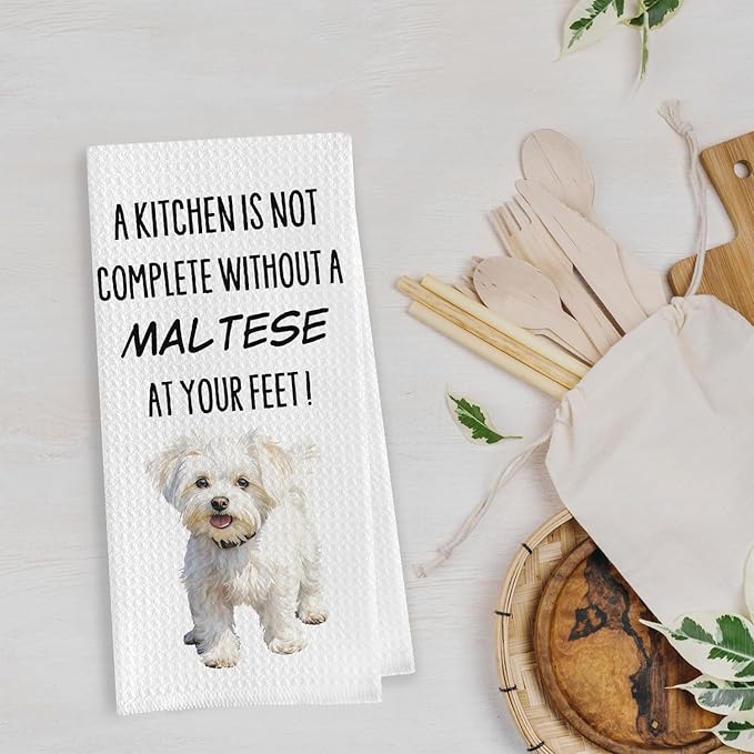 Funny Maltese Kitchen Towels - Maltese Gifts Waffle Weave Dish Towels, Dogs Mom Gifts Decorative Hand Tea Towel for Kitchen, 16x24 Inch