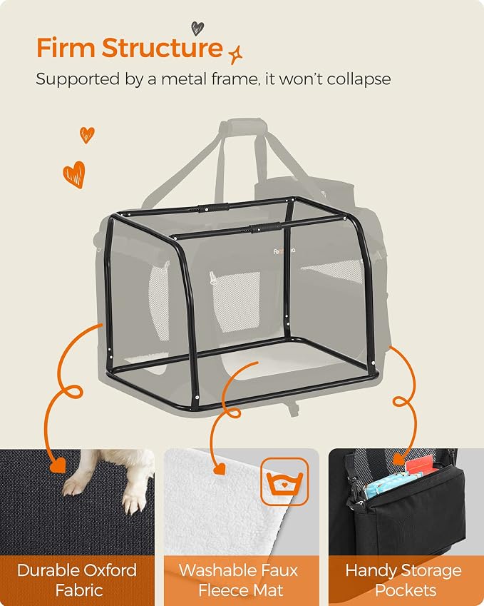 Feandrea Collapsible Soft Dog Crate, Portable Travel, 32 Inches | Dog Carrier Kennel with Safety Zippers for Living Room, Car, Travelling, Black UPDC80H