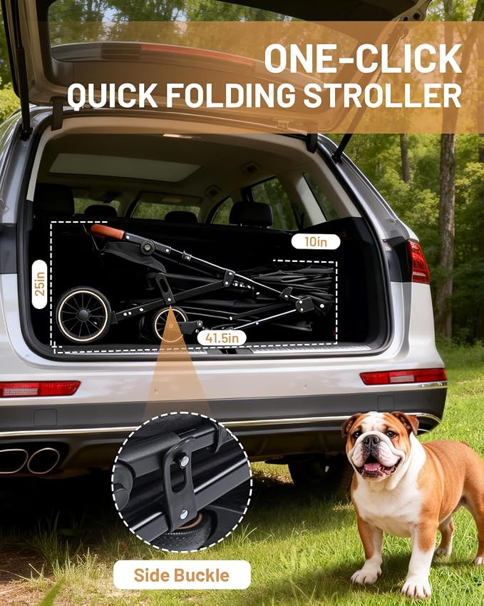 Dog Stroller for Medium Dogs Up to 66 lbs, Fits Select Large Dogs, Pet Stroller for 2 Small Dogs with Adjustable Handle & Canopy, Sun Shades, Storage Organizer, Foldable & Ventilated,Black