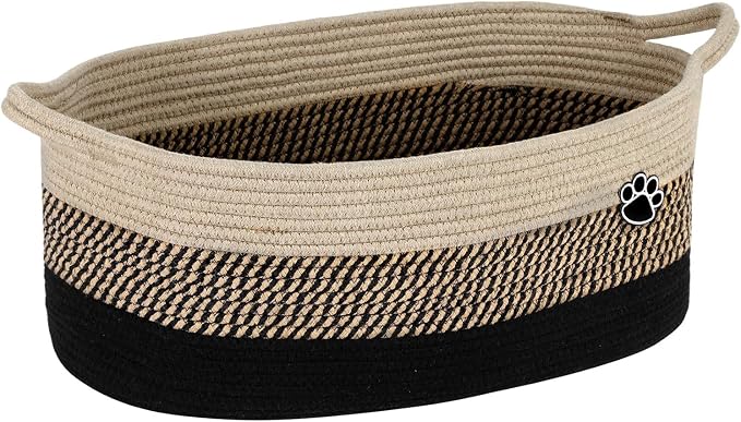 Dog Toys Storage Basket | Toy Box for Dog & Cat | 30L Woven Cotton Rope Bin, Cutout Handles, Pet-Safe | Organizer for Chew Toys, Blankets leashes, Toy holder | Foldable & Washable