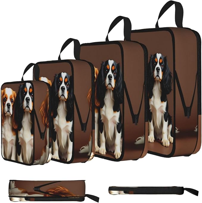 Cute Pet Dog Compression Packing Cubes Set Of 4, Lightweight Expandable Travel Organizer Bags With Double Zipper For Vacation Business