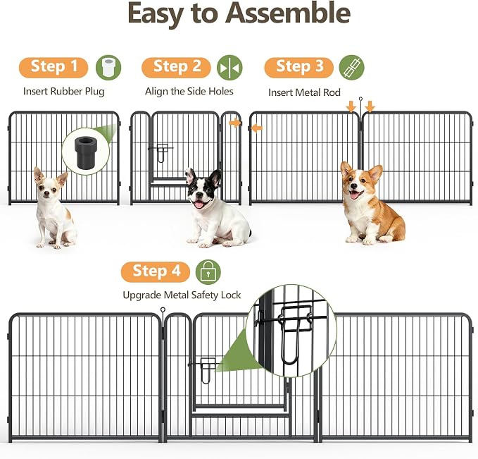Metal Dog Playpen - 24" Height 16 Panels Foldable Exercise Pen for Dogs Indoor/Outdoor Pen with Door for Puppy Portable Pet Playpen Polygon Dog Enclosure (Black)