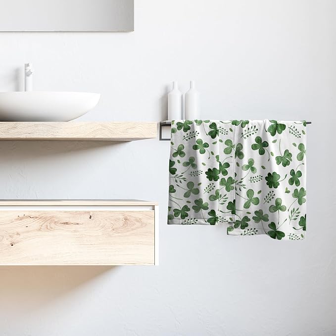 Giwawa St Patrick Day Hand Towel Set of 2 Sage Green Clovers Shamrock Towel Spring Summer Eucalyptus Leaves Face Towel Quick Drying Dish Wash Cloth for Hotel Bathroom Gym Home Holiday
