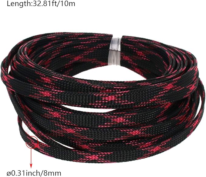 Heyiarbeit 10m/32.8ft PET Expandable Braided Sleeving 5/16-inch Width Flexible Wire Mesh Sleeve for USB Cable Power Cord Audio Video Cable - Protect Cat from Chewing Cords - Black Pink