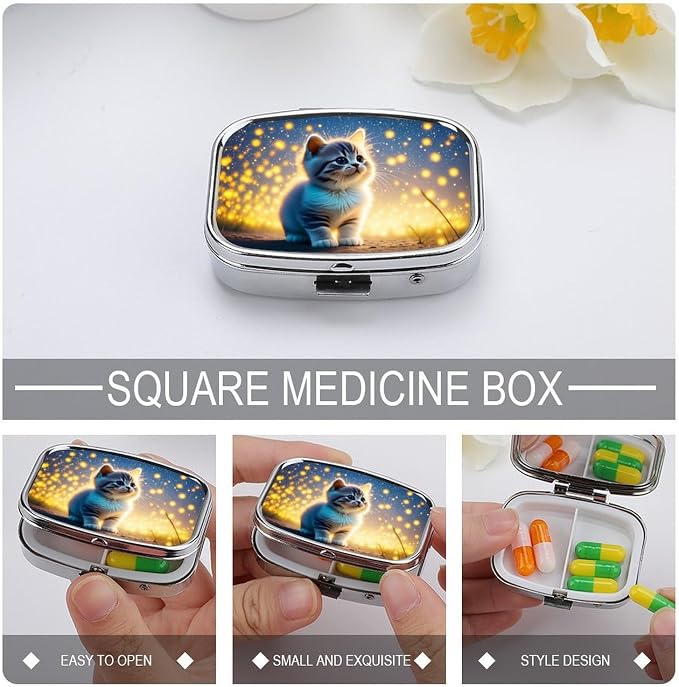 Cute Pet Scene Durable Metal Pill Case for Daily Use, 2 Slot Medicine Box Organizer,Leak Proof Travel Pill Container for Vitamins, Compact Pocket Medicine Holder for Seniors,Holiday Gift