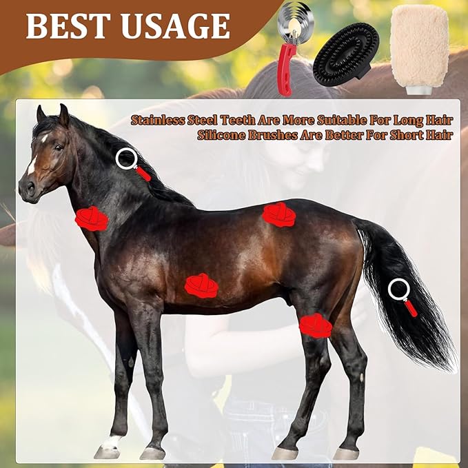 Curry Comb Kit, 6 Ring Curry Comb & Rubber Brush, Curry Comb Kit for Grooming Horses, Dogs, Goats, Cattle, Cow, Donkey Supplies