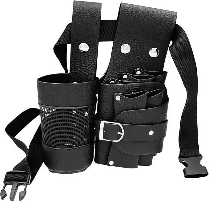 Vatti Professional Hairdressing Scissor Pouch | 5-Scissor Capacity Detachable Barber Tool Belt with Spray Bottle Holder for Hairstylists, Pet Groomers Black