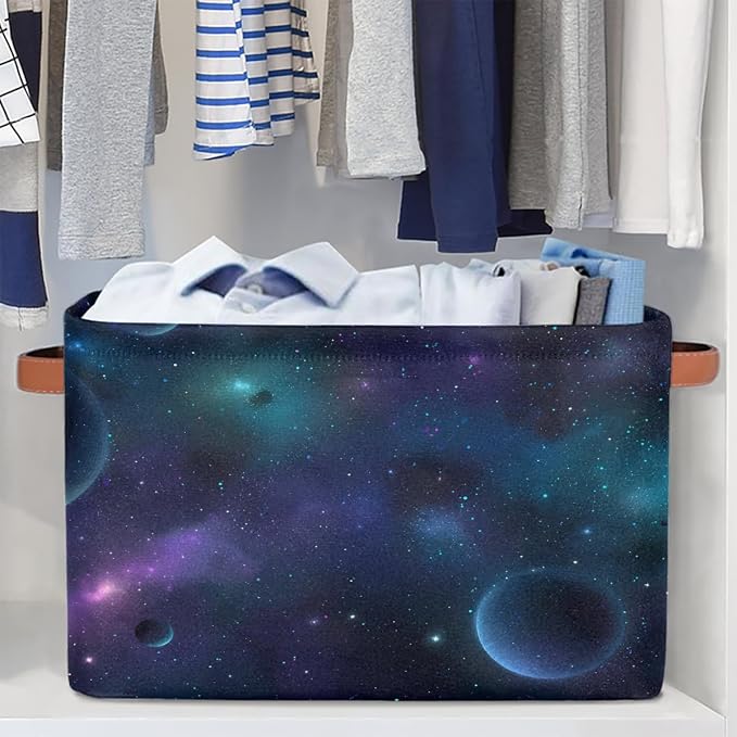 Nebula Galaxy Planet Storage Basket Cloth Storage Cube Basket Bins | Collapsible Cloth with Handles Rectangular Toys Nursery Bedroom Home Office