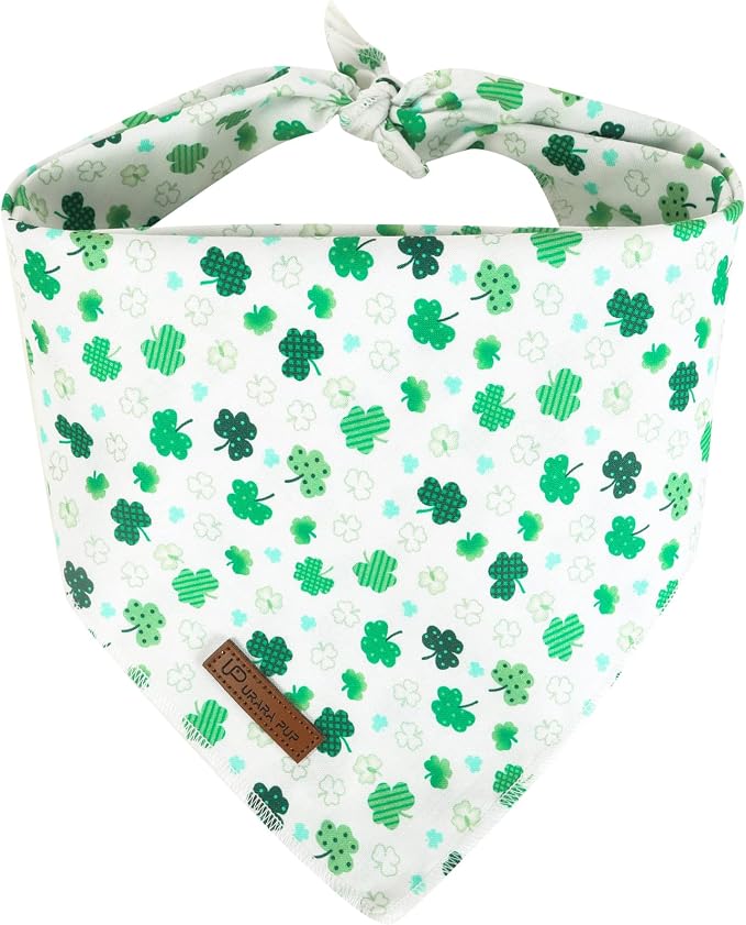 St. Patrick's Dog Bandana, Shamrock Triangle Bid Scarf for Small Medium Pets, Cotton Kerchief for Girl Boy Dogs or Cats, Cute Spring Green Puppy Bandana
