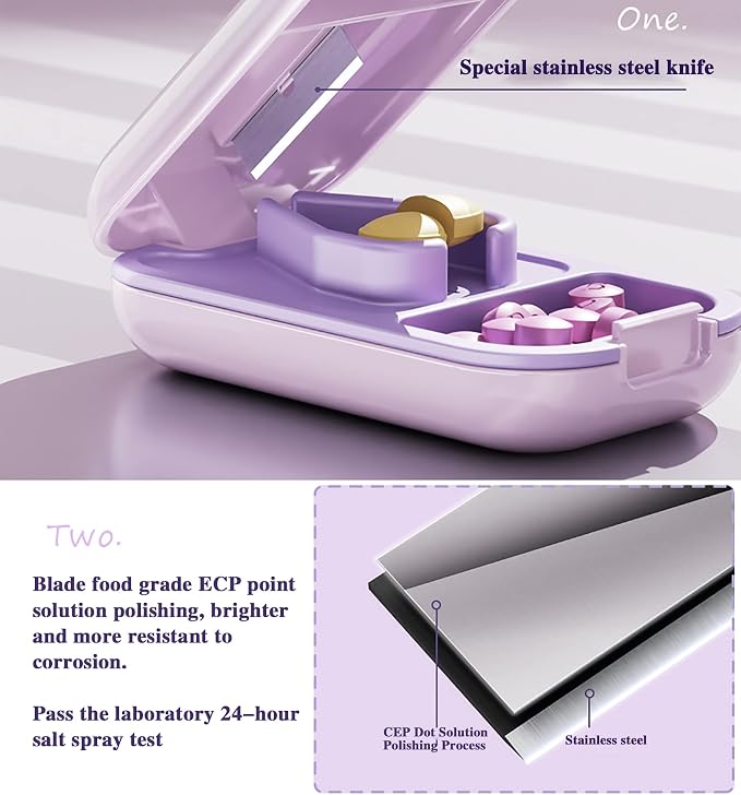 DUBSTAR Pill Cutter Splitter for Small and Tiny Large Pills Portable Purple | Pill Cutters with Removable Silicone Pad, Tablet Splitters Cuts Vitamins Tablets for Purse Pocket
