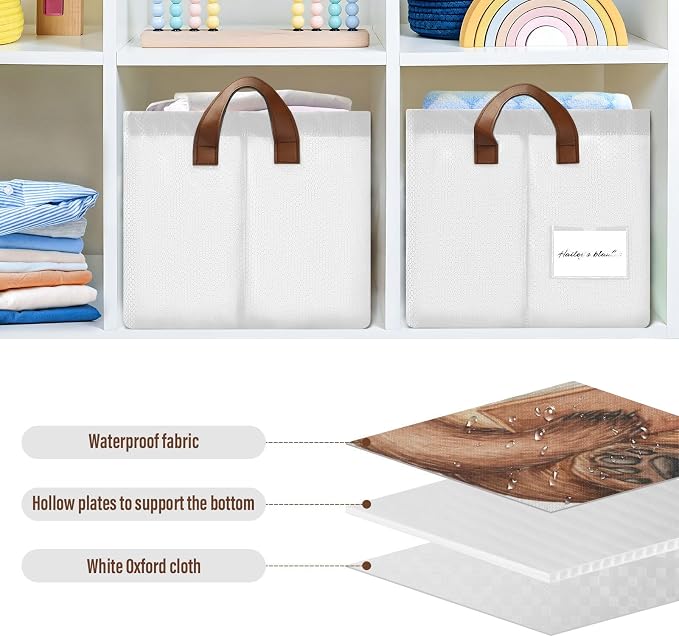 Cute Reading Bear Woodland Animal Storage Basket for Baby with Handles&Label Rectangular Waterproof Nursery Storage Bins Collapsible Organizer Baskets for Kids Cloth Gift Toys Laundry Shelf, 2 PC