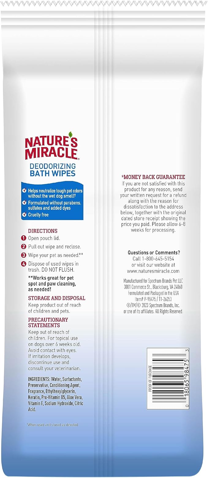 Nature's Miracle Deodorizing Bath Wipes Sunkissed Breeze Scent, 100 Count (Pack of 3)