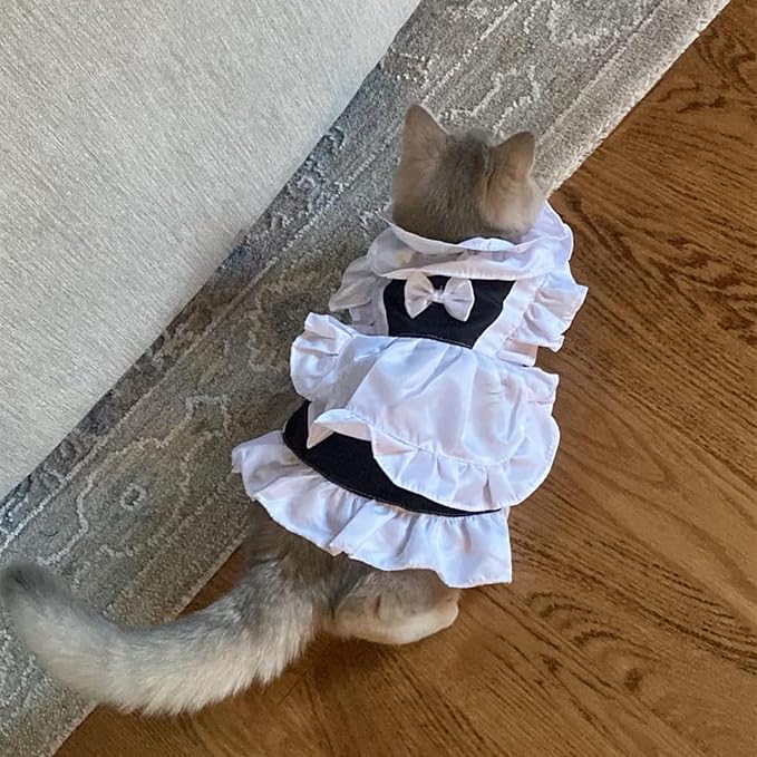 Pet Maid Outfit Cat Princess Dresses Adorable Costume for Cats Dogs Birthday Party, Black White L